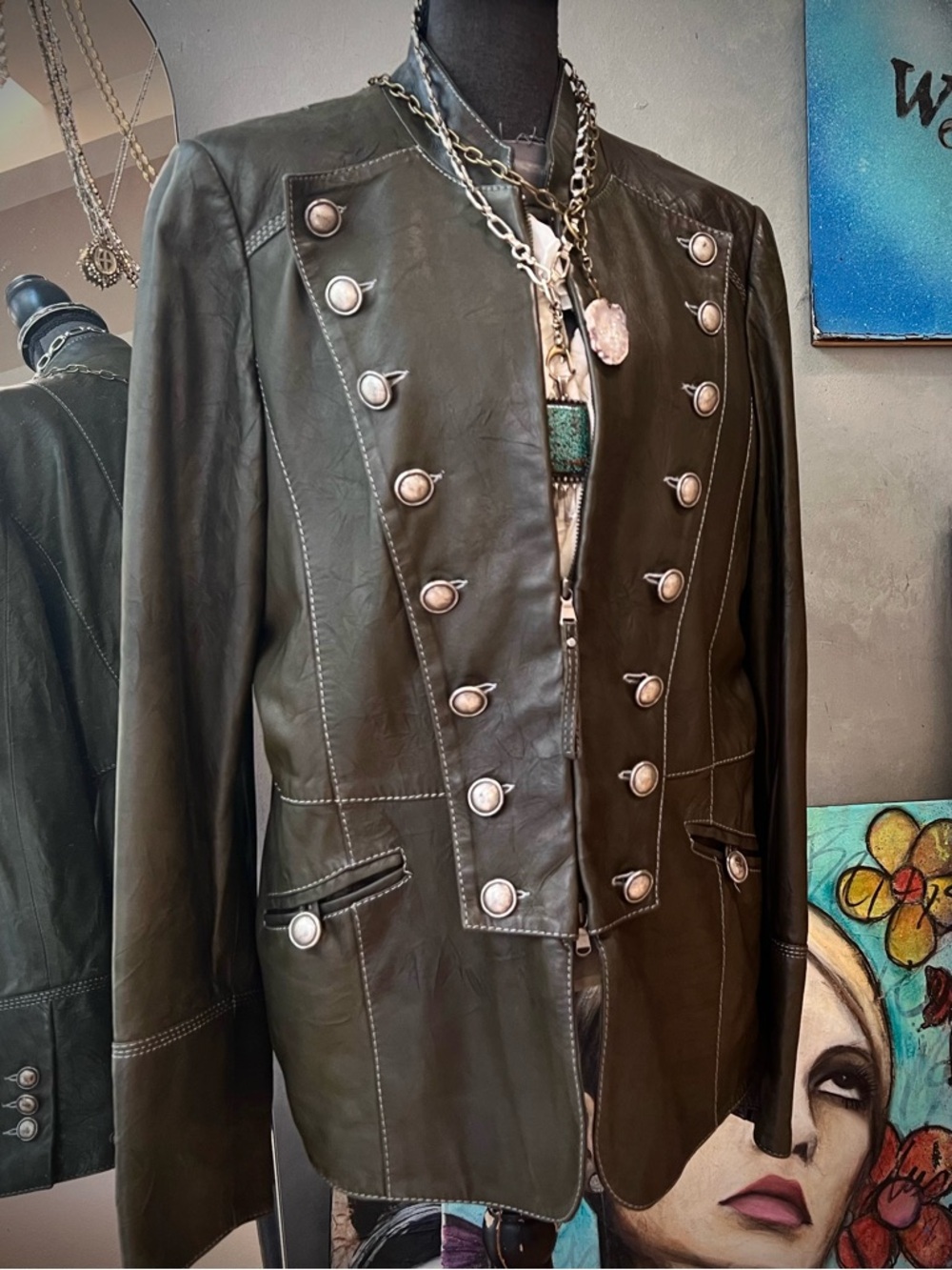 Lamb Leather Military Inspired Jacket XL Vintage by Biba Denmark